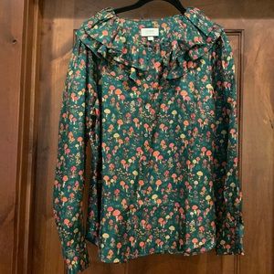 NWT JCrew Collection Silk mushroom print blouse size L